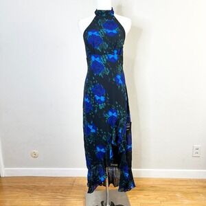 navy floral print frill detail wrap maxi dress navy floral print frill detail wrap maxi dress